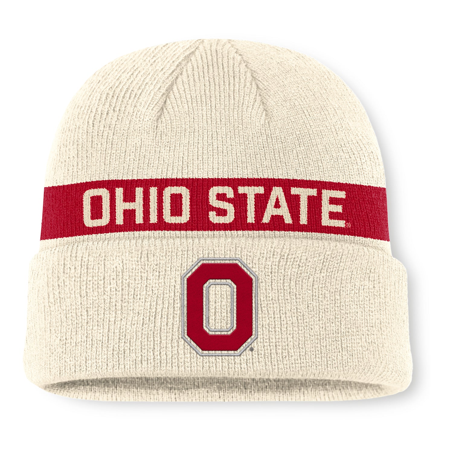 Ohio State Buckeyes Nike Peak Primetime Utility Beanie In Cream - Front View