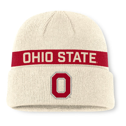 Ohio State Buckeyes Nike Peak Primetime Utility Beanie In Cream - Front View