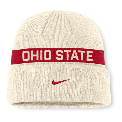 Ohio State Buckeyes Nike Peak Primetime Utility Beanie In Cream - Back View