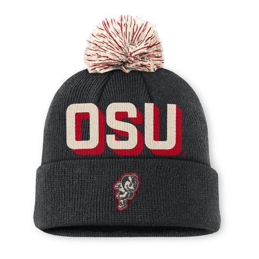 Ohio State Buckeyes Nike Peak Brutus Cuffed Pom Beanie In Grey - Front View