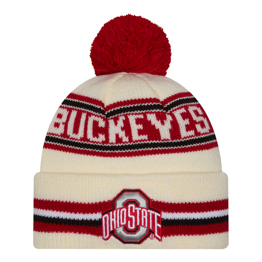 Ohio State Buckeyes New Era Classic Buckeyes Knit Pom Cream Beanie - Front View