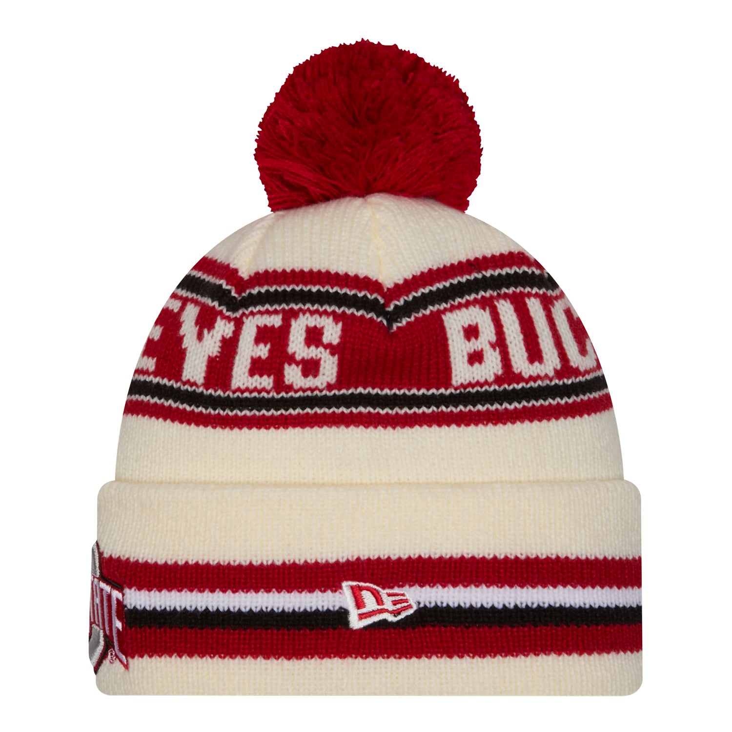 Ohio State Buckeyes New Era Classic Buckeyes Knit Pom Cream Beanie - Side View