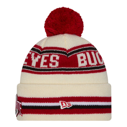 Ohio State Buckeyes New Era Classic Buckeyes Knit Pom Cream Beanie - Side View