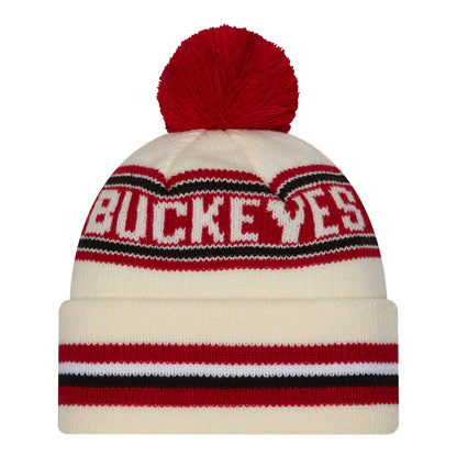 Ohio State Buckeyes New Era Classic Buckeyes Knit Pom Cream Beanie - Back View