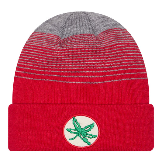 Ohio State Buckeyes New Era Gradient Buckeye Leaf Knit Beanie In Scarlet - Front View