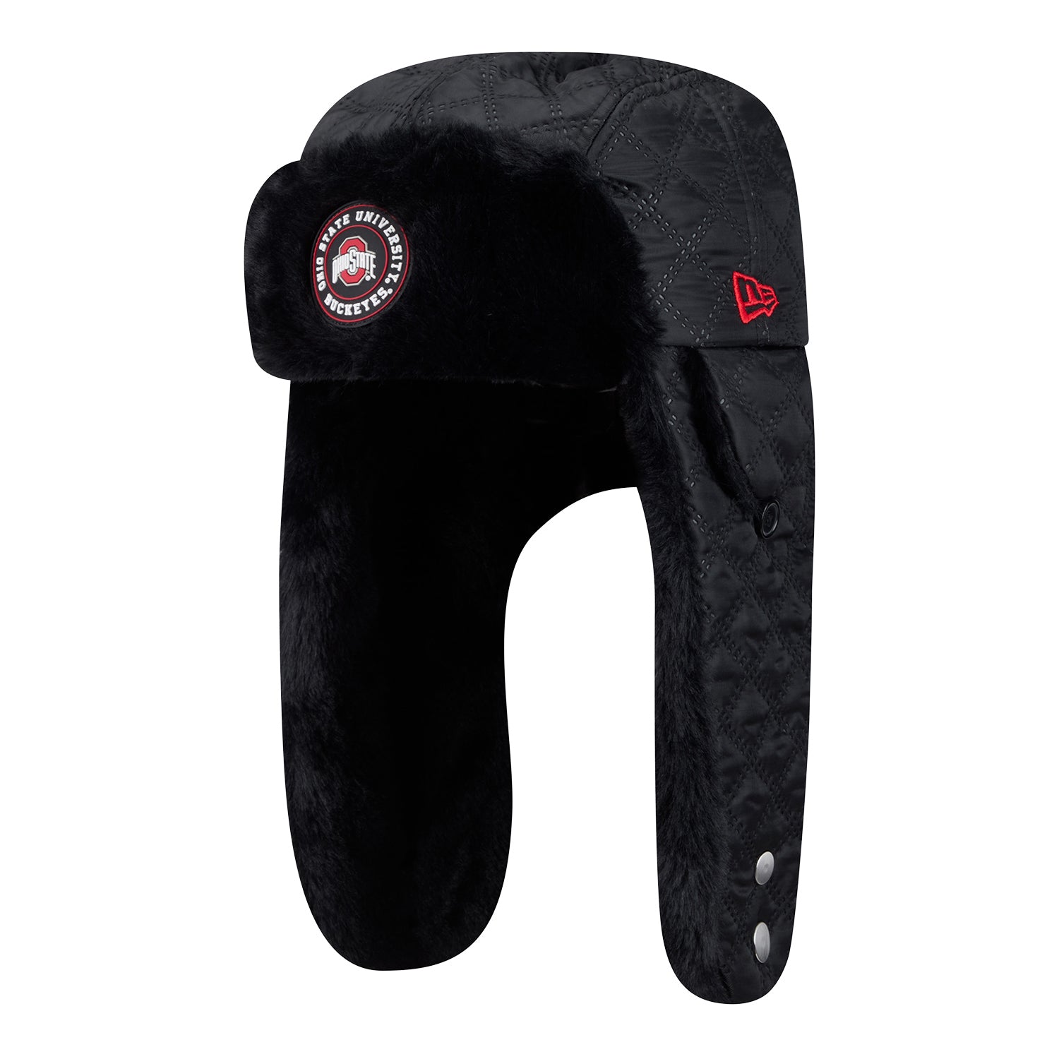 Ohio State Buckeyes New Era Quilted Trapper Hat - Angled Front Left View