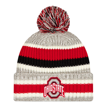 Ohio State Buckeyes New Era Tri-Striped Pom Knit