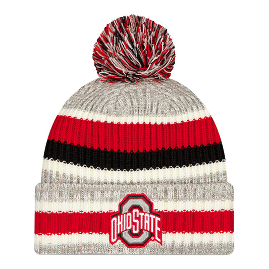 Ohio State Buckeyes New Era Tri-Striped Pom Knit