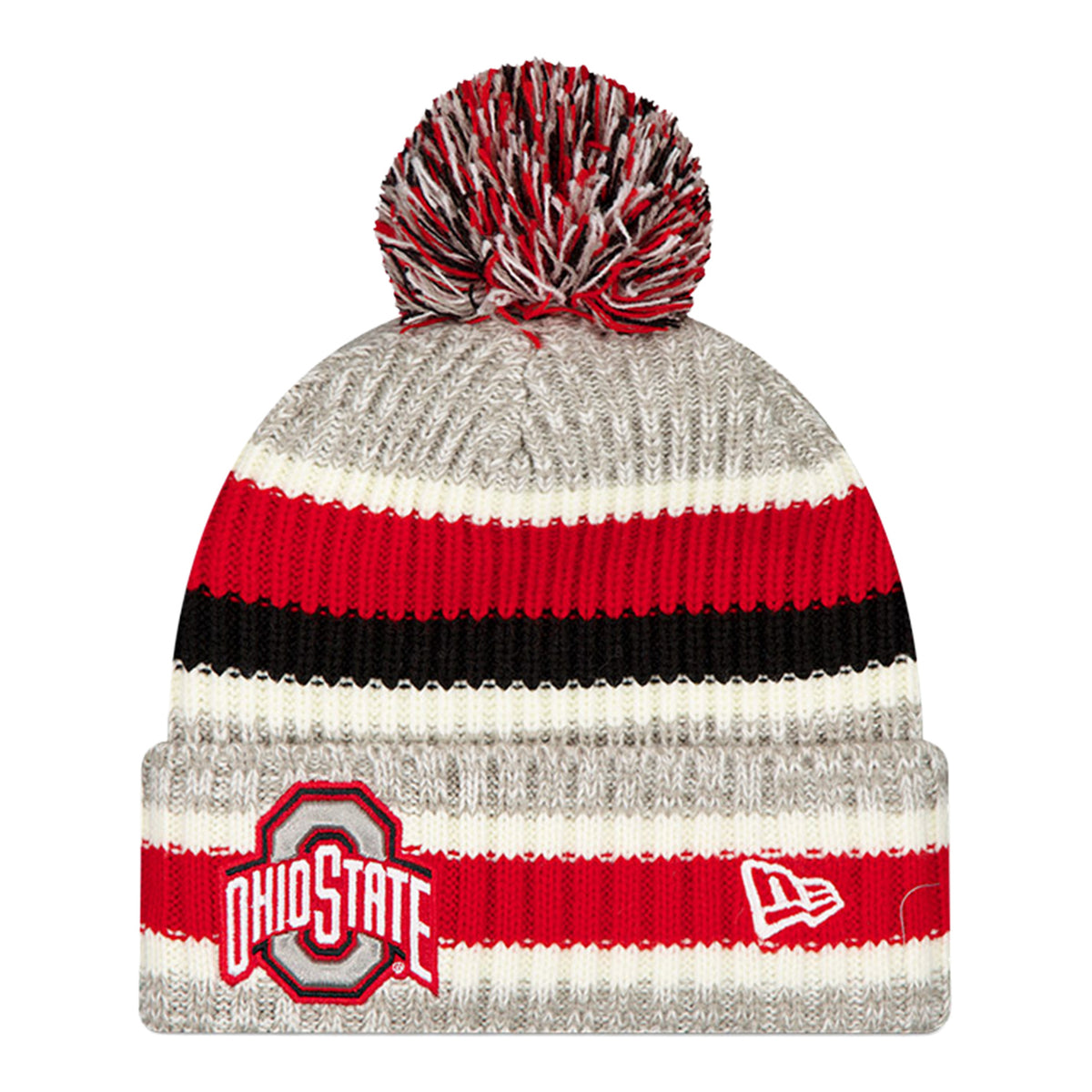 Ohio State Buckeyes New Era Tri-Striped Pom Knit