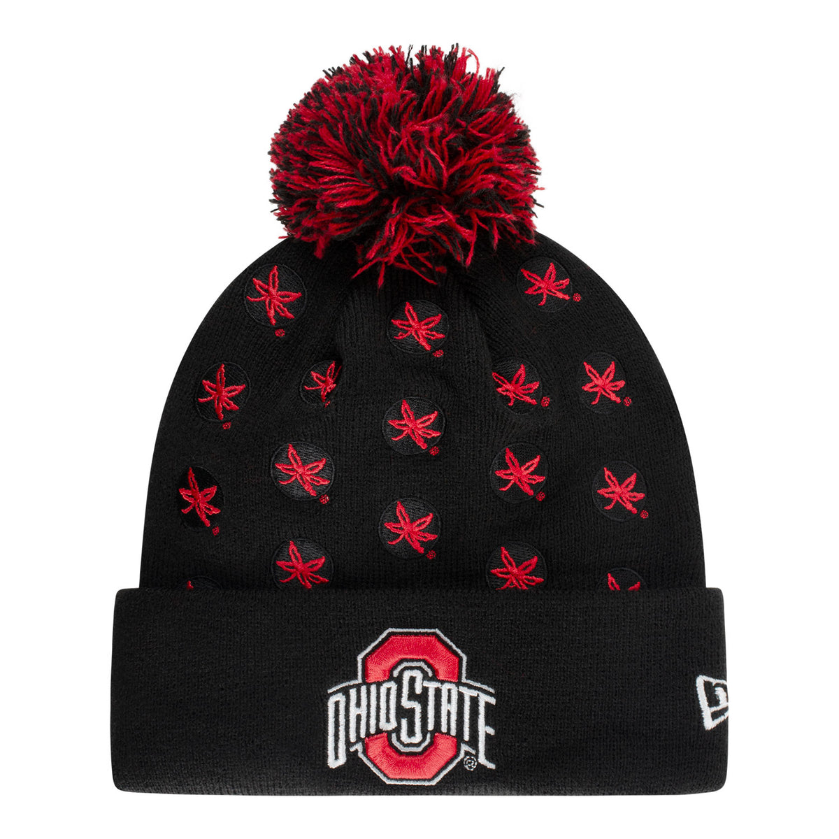 Ohio State Buckeyes Black Helmet Pom Knit - Front View