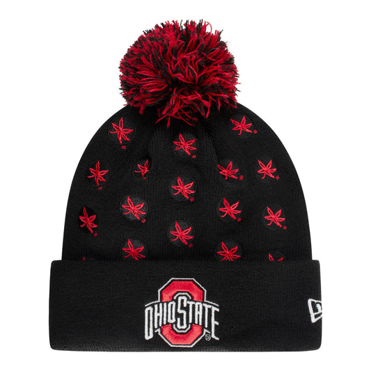 Ohio State Buckeyes Black Helmet Pom Knit - Front View