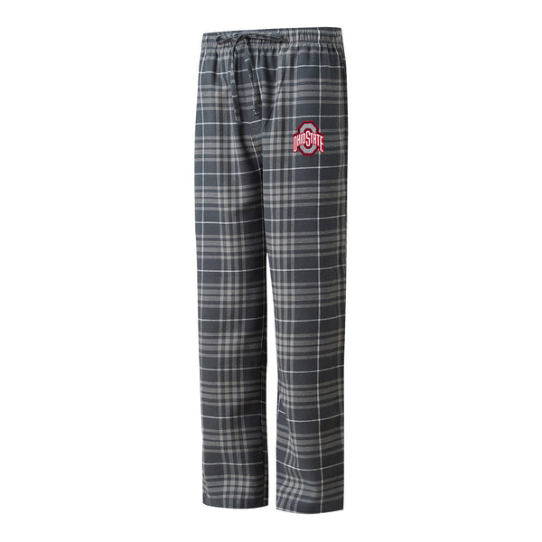 Ohio State Buckeyes Plaid Flannel Charcoal & Gray Pants - In Gray - Front View