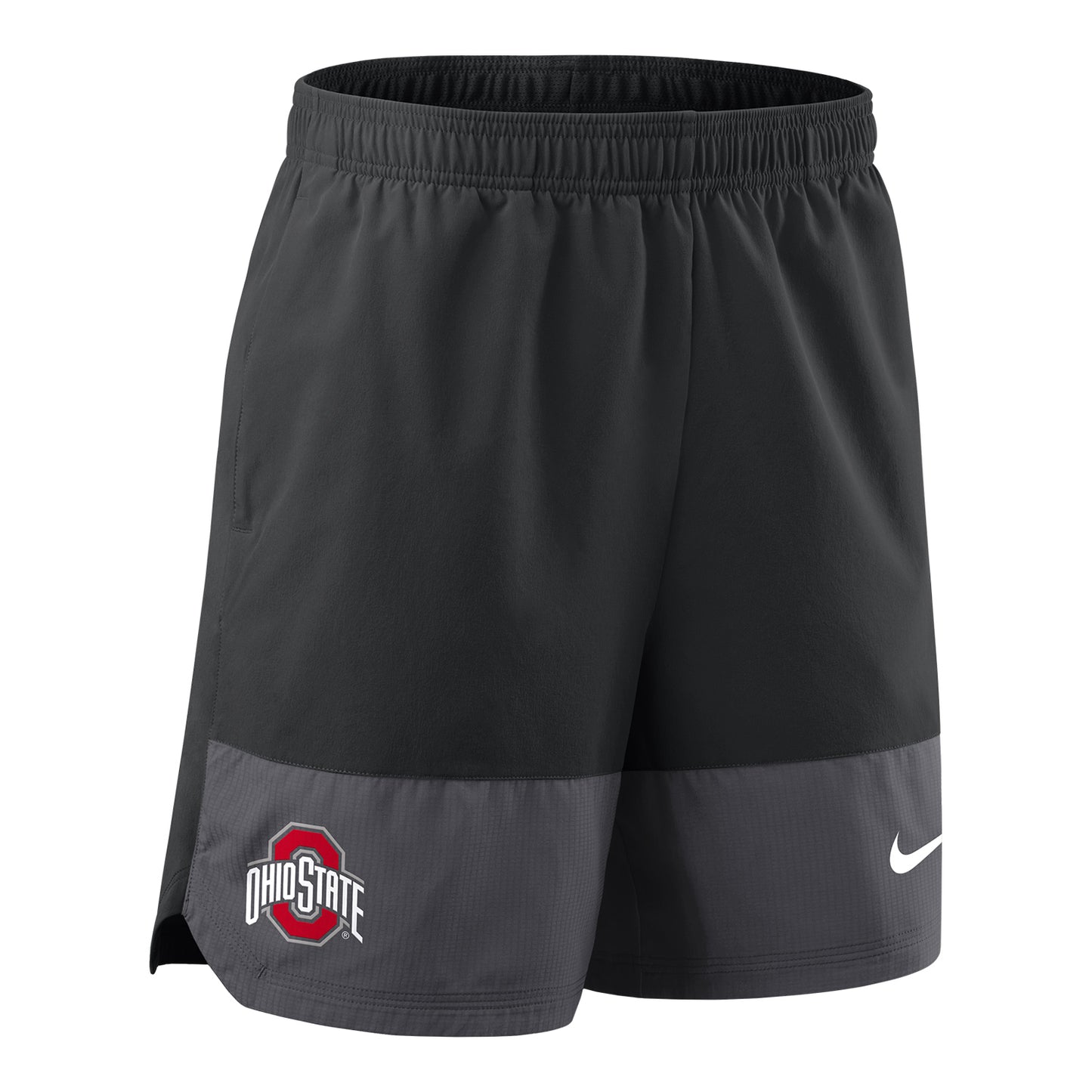 Ohio State Buckeyes Nike Woven DRI-FIT Black Shorts In Grey - Front Right View
