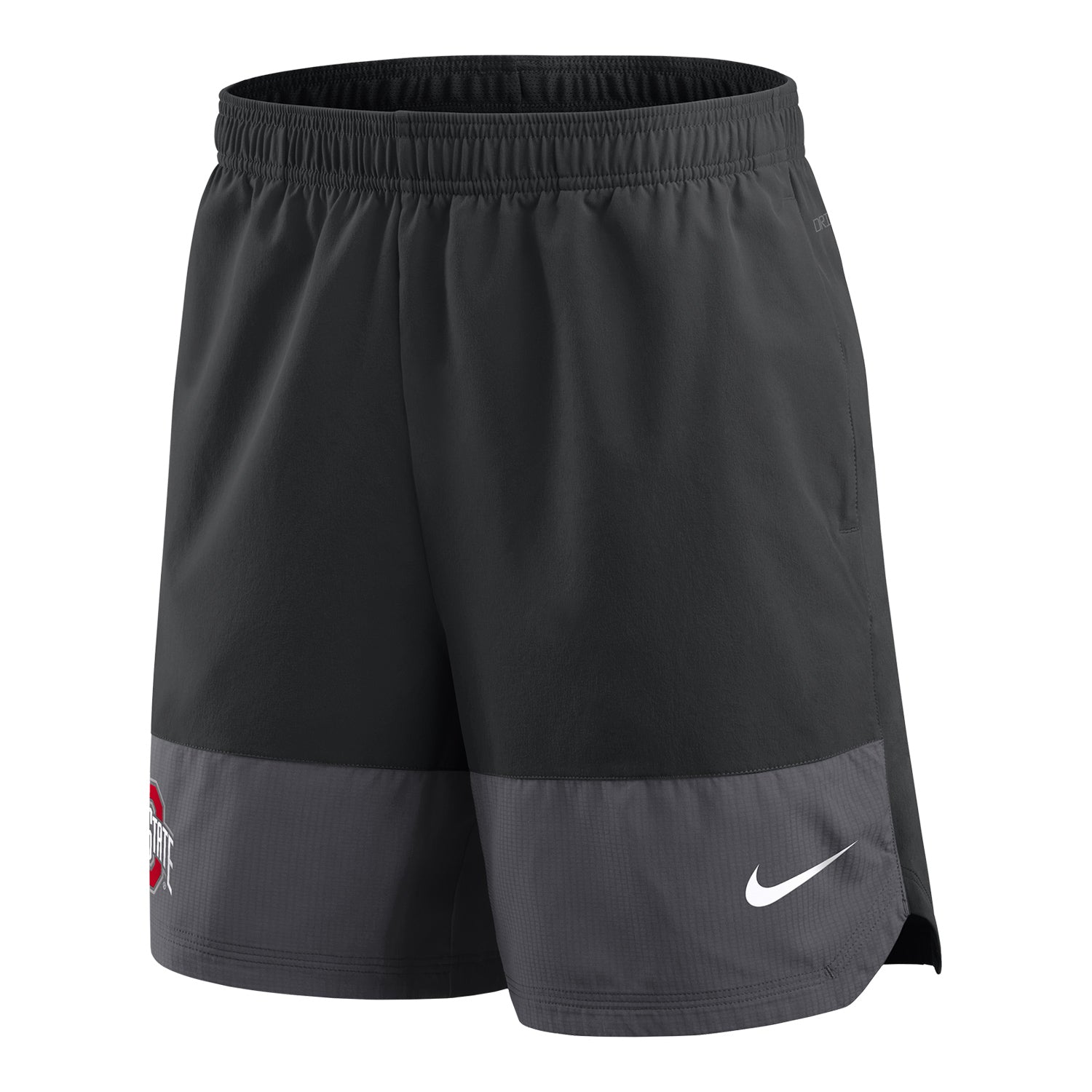 Ohio State Buckeyes Nike Woven DRI-FIT Black Shorts In Grey - Front Left View