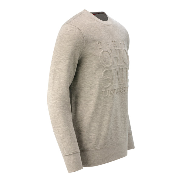 Ohio State Buckeyes Deboss The Ohio State Crew Neck - In Tan - Angled Right View