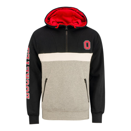 Ohio State Buckeyes 1/2 Zip Color Block Hood - In Black - Front View