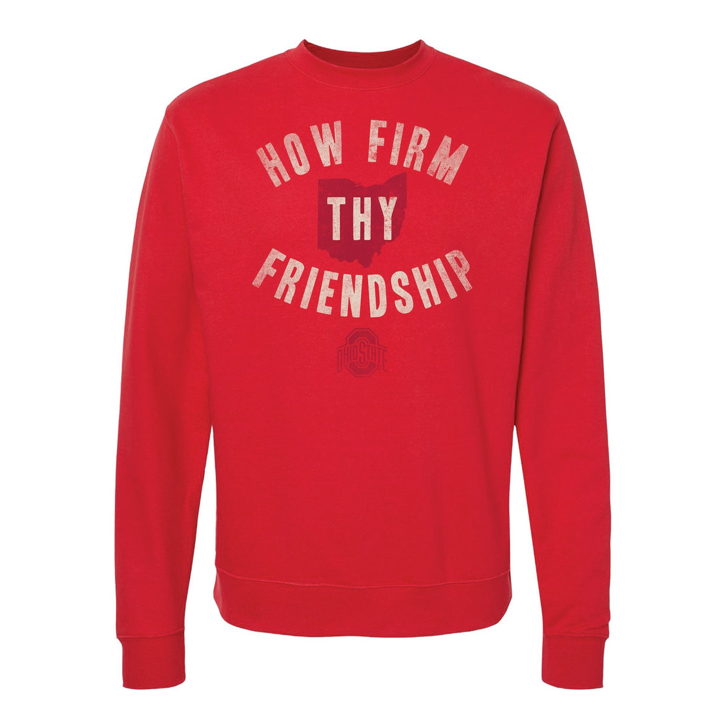 Ohio State Buckeyes How Firm Thy Friendship Crewneck - In Scarlet - Front View 