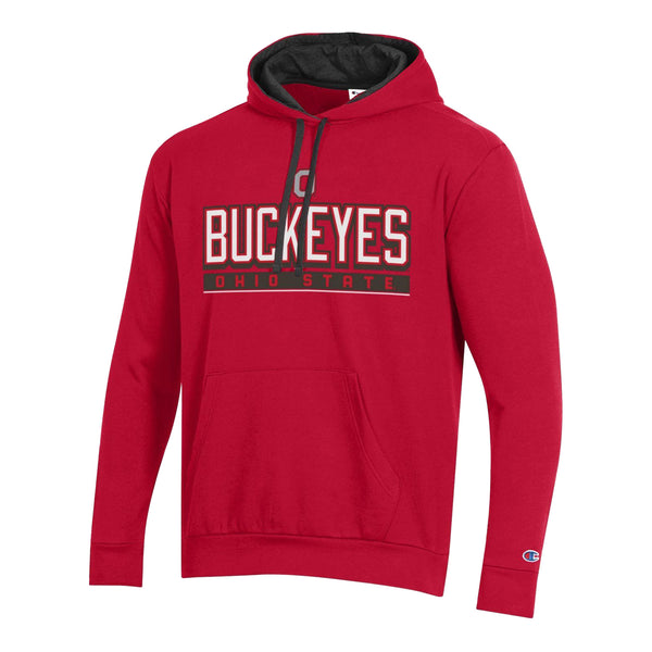 Ohio State Buckeyes Wordmark Applique Scarlet Hood - In Scarlet - Front View