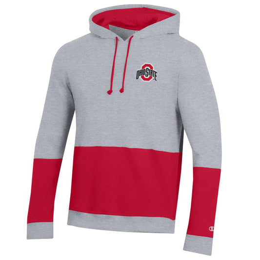 Ohio State Buckeyes Super Fan Big Stripe Scarlet Hood - In Gray - In Scarlet - Front View