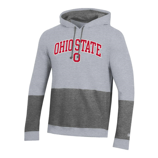 Ohio State Buckeyes Super Fan Big Stripe Gray Hood - In Gray - Front View