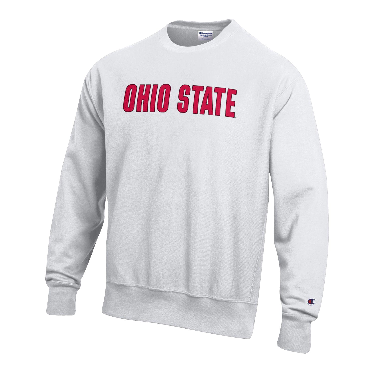 Ohio State Buckeyes Wordmark Reverse Weave White Crew - In White - Front View