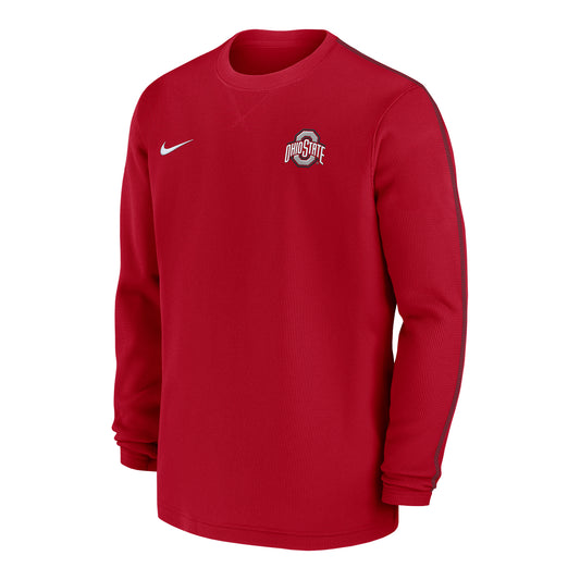 Ohio State Buckeyes Nike Dri-FIT Sideline Coach Scarlet Crewneck Sweatshirt - Front View