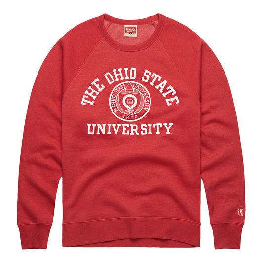 Ohio State Buckeyes Seal of the Ohio State University Scarlet Crewneck Sweatshirt - Front View