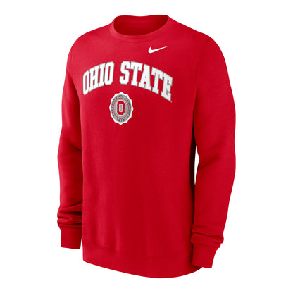 Ohio State Buckeyes Nike Wordmark Crest Scarlet Crewneck Sweatshirt - Front View