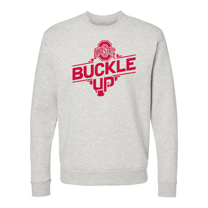 Ohio State Buckeyes Buckle Up Oatmeal Crewneck Sweatshirt - Front View