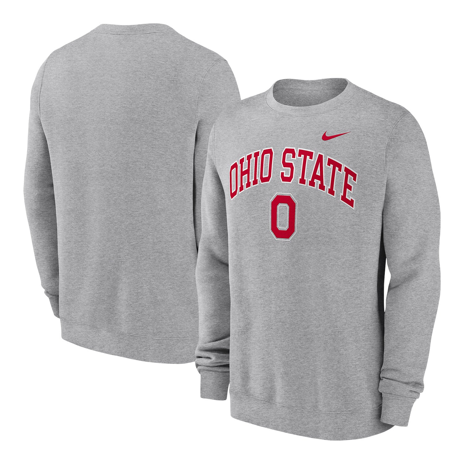 Ohio State Buckeyes Nike Classic Arch Fleece Crewneck In Gray - Front & Back View