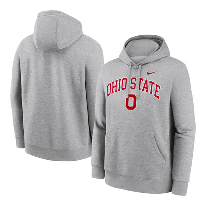 Ohio State Buckeyes Nike Classic Arch Fleece Hoodie In Gray - Front & Back  View