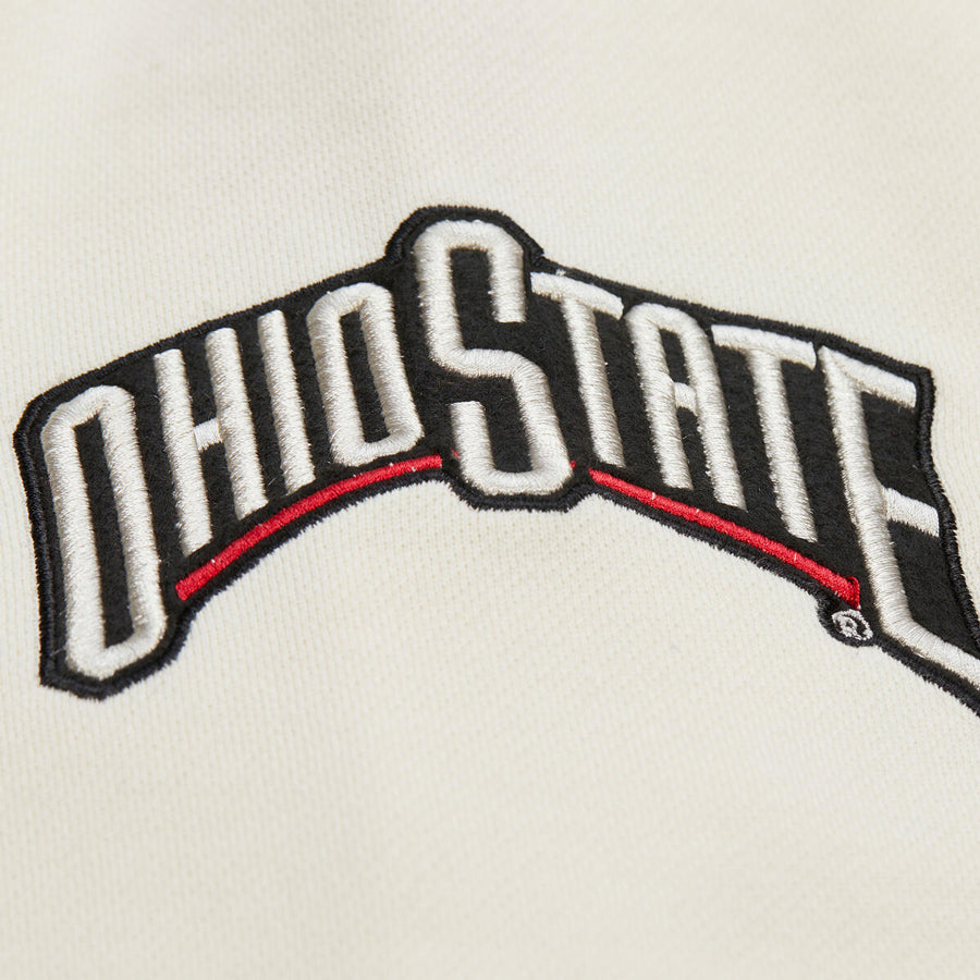 Ohio State Buckeyes Mitchell & Ness Courtside Hooded Sweatshirt In Scarlet - Logo View