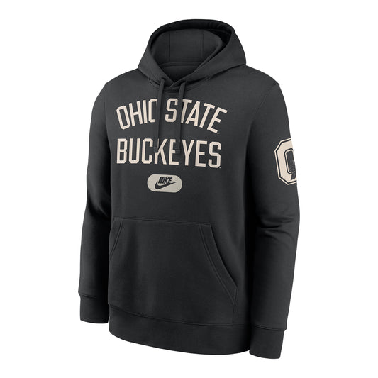 Ohio State Buckeyes Nike Club Fashion Fleece Wordmark Hoodie In Black - Front View