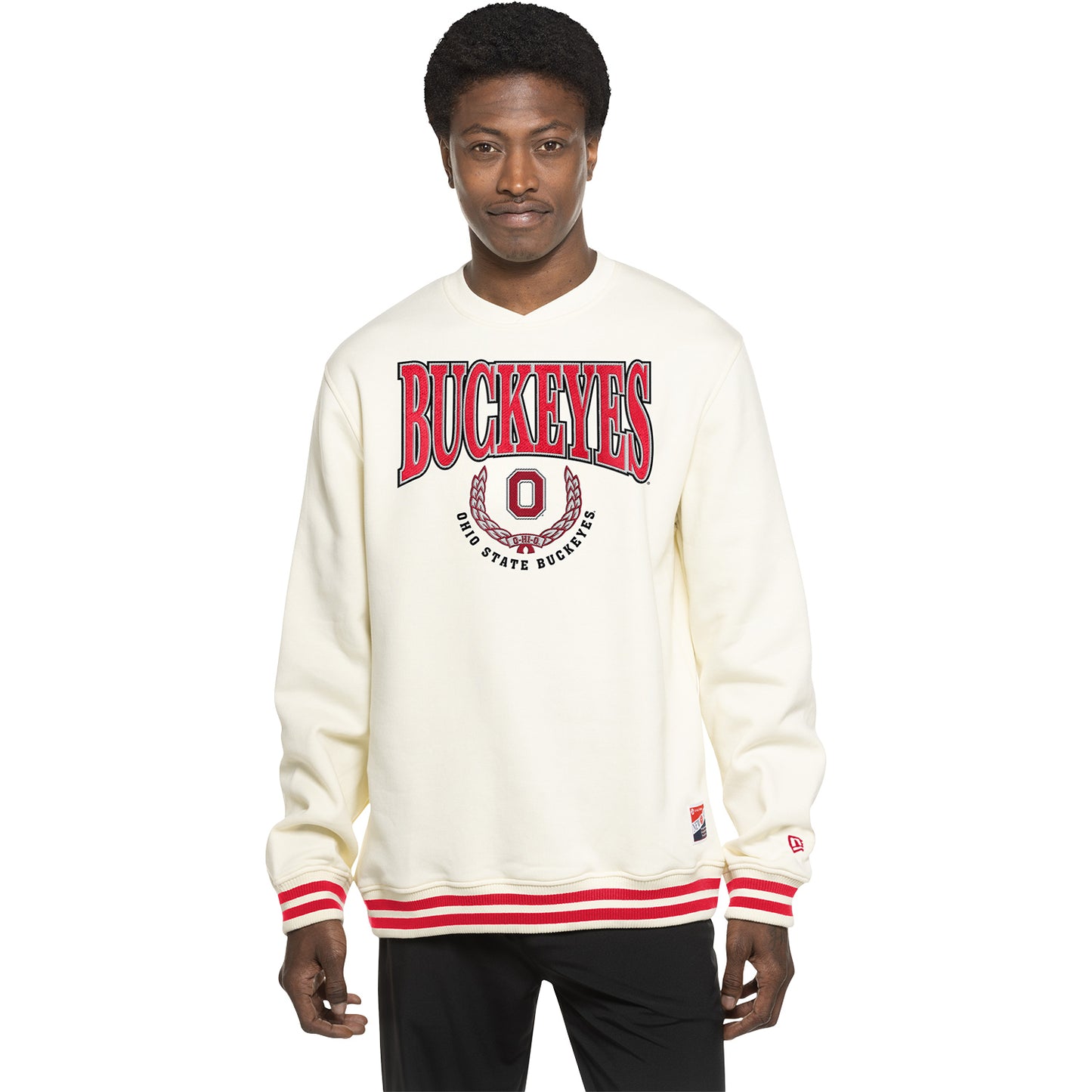 Ohio State Buckeyes New Era Throwback Ribbed Crewneck - Modeled Front