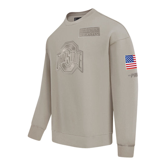 Ohio State Buckeyes Prostandard Primary Logo Our Honor Defend Crewneck Sweatshirt In Tan - Front Side View