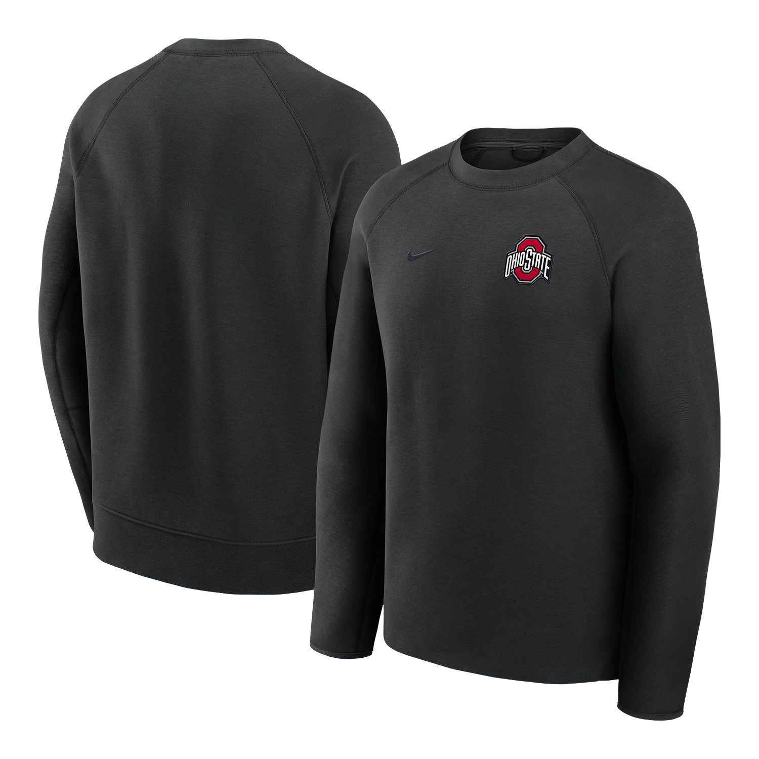 Ohio State Buckeyes Nike Tech Fleece Black Crewneck Sweatshirt - Front & Back View
