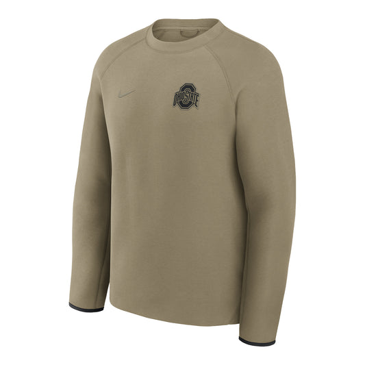 Ohio State Buckeyes Nike Tech Fleece Tan Crewneck Sweatshirt - Front View