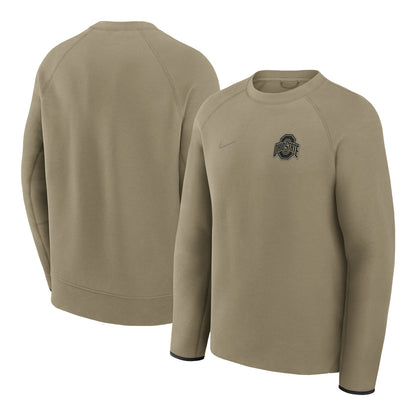 Ohio State Buckeyes Nike Tech Fleece Tan Crewneck Sweatshirt - Front & Back  View