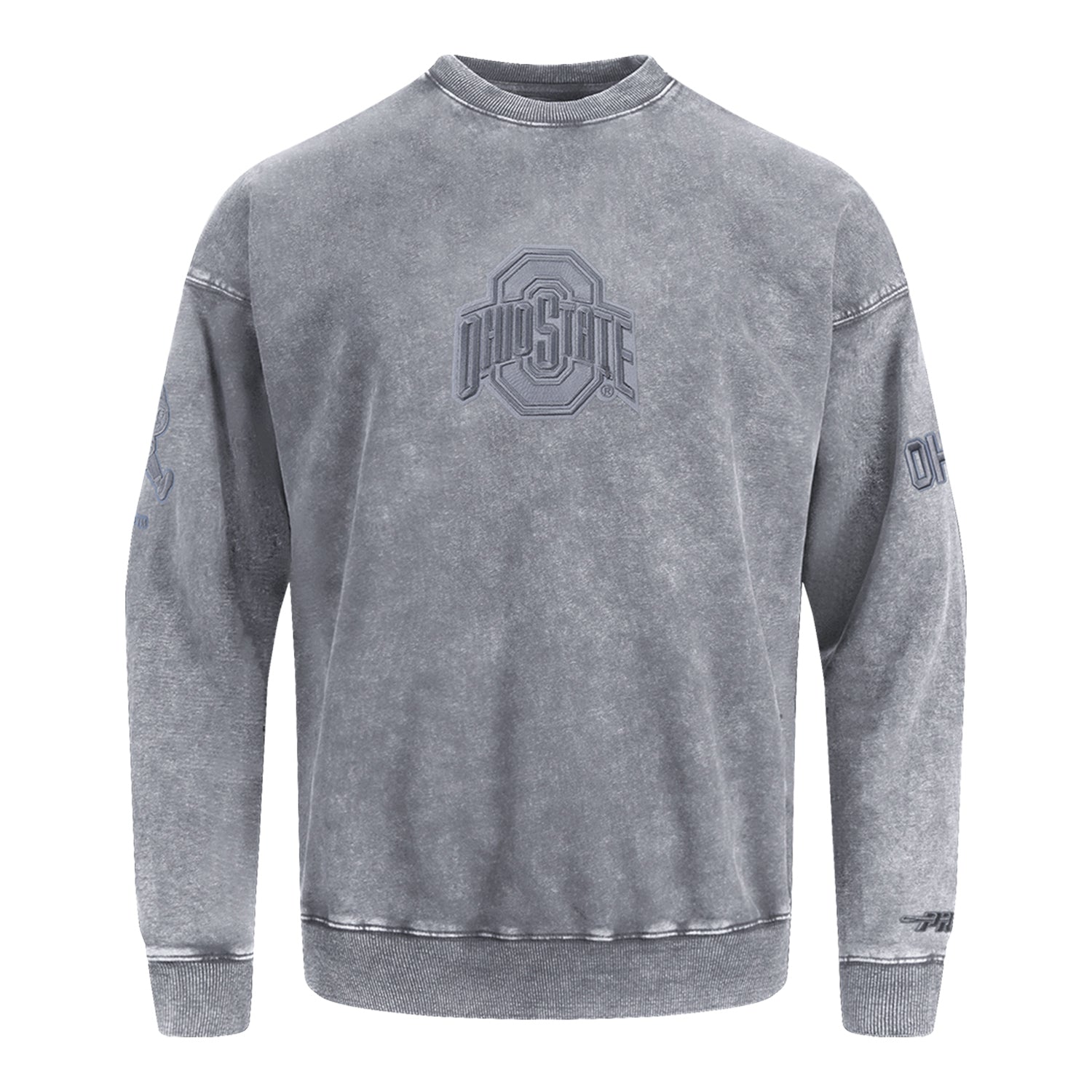 Ohio State Buckeyes Prostandard Washed Block O Crewneck Sweatshirt In Gray - Front View