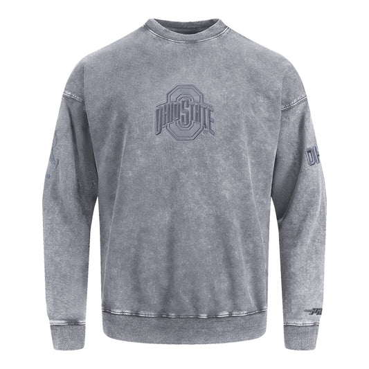 Ohio State Buckeyes Prostandard Washed Block O Crewneck Sweatshirt In Gray - Front View