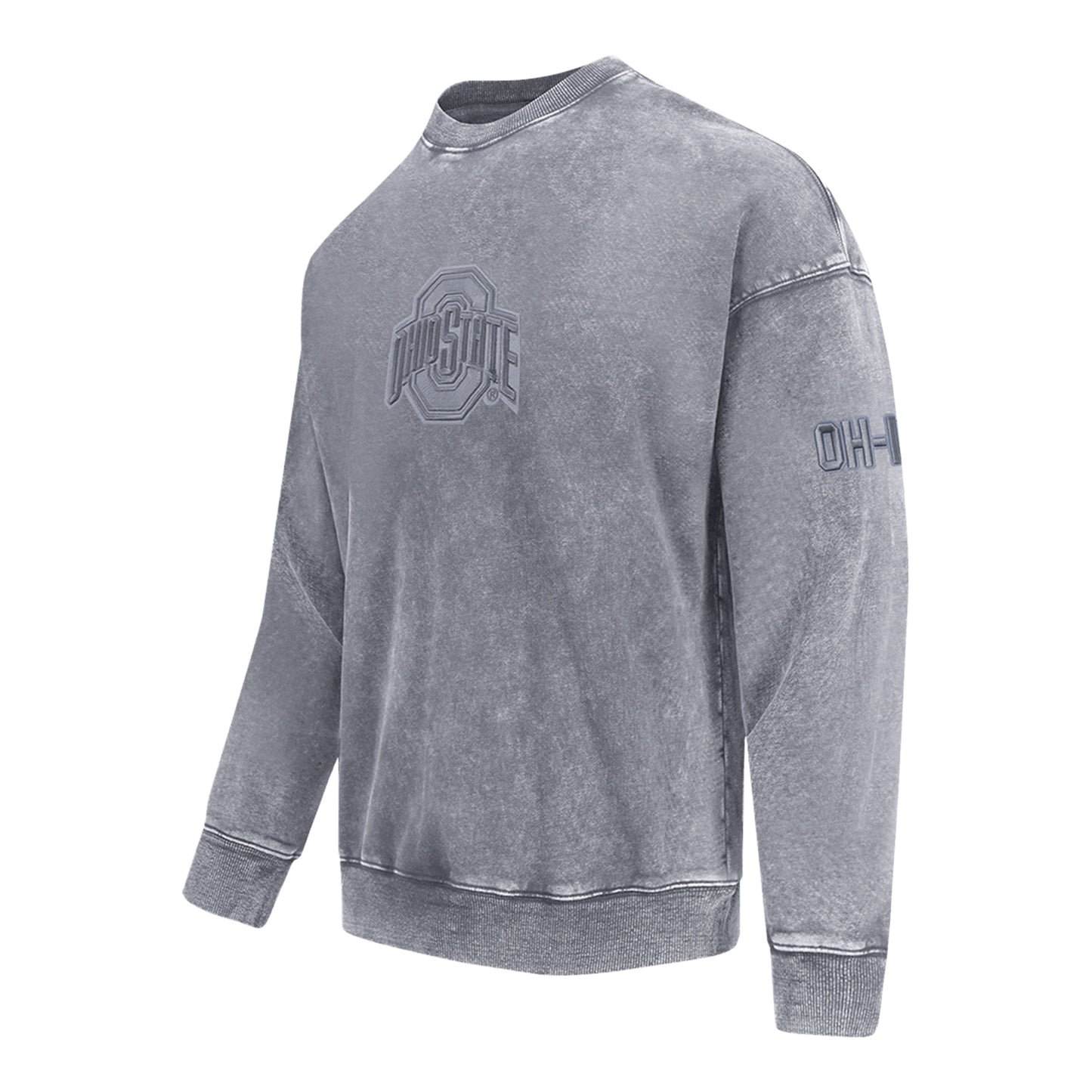 Ohio State Buckeyes Prostandard Washed Block O Crewneck Sweatshirt In Gray - Front Side View