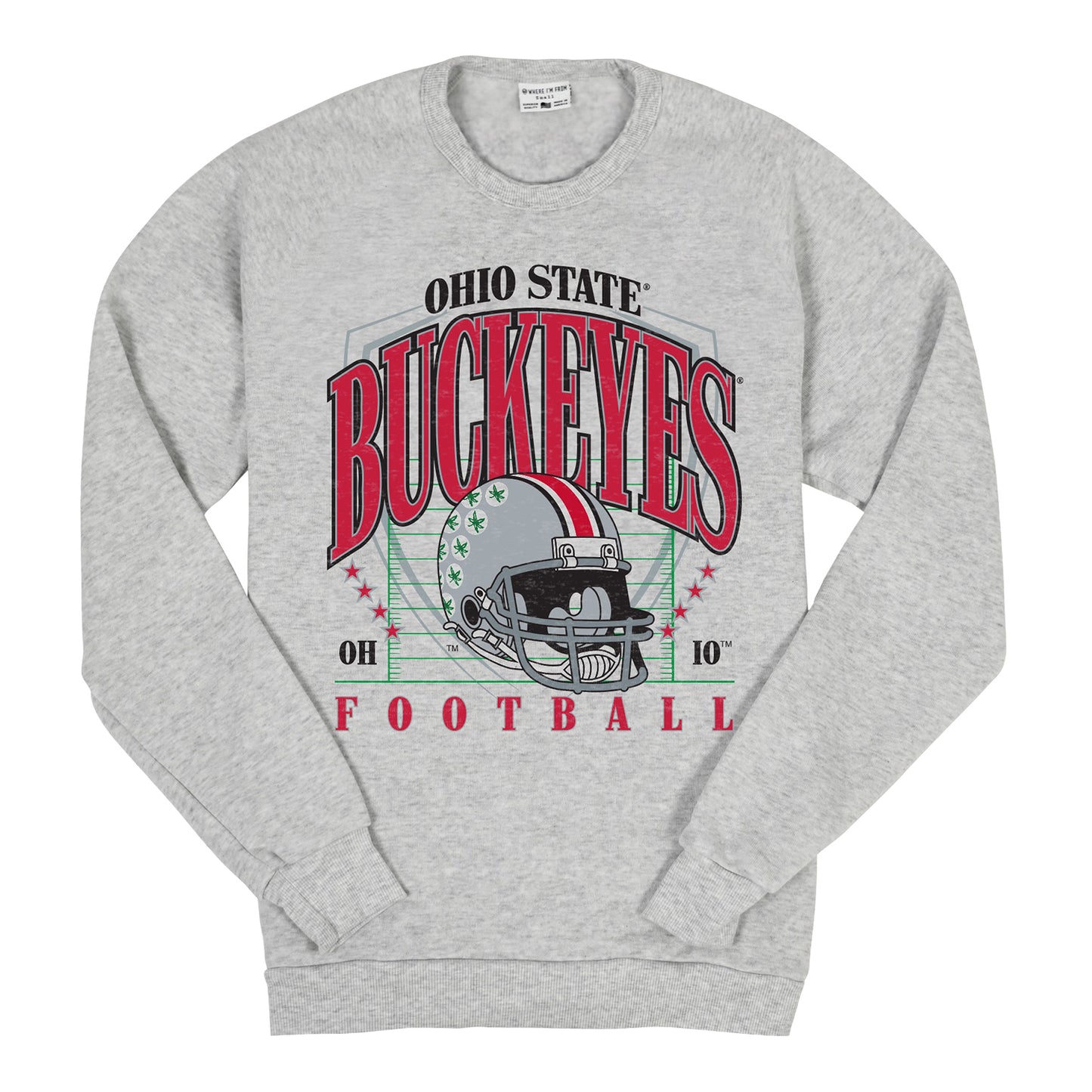 Ohio State Buckeyes Where I'm From Buckeye Helmet Crewneck Sweatshirt In Grey - Front View