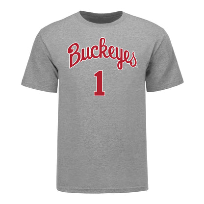 Ohio State Buckeyes Gray Basketball #1 Script Buckeyes T-Shirt - Front View