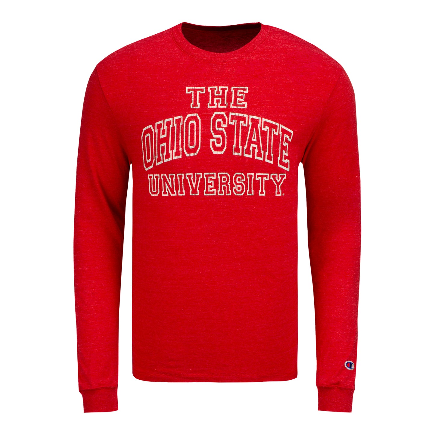 Ohio State Buckeyes Outline Tri-Blend Long Sleeve - In Scarlet - Front View