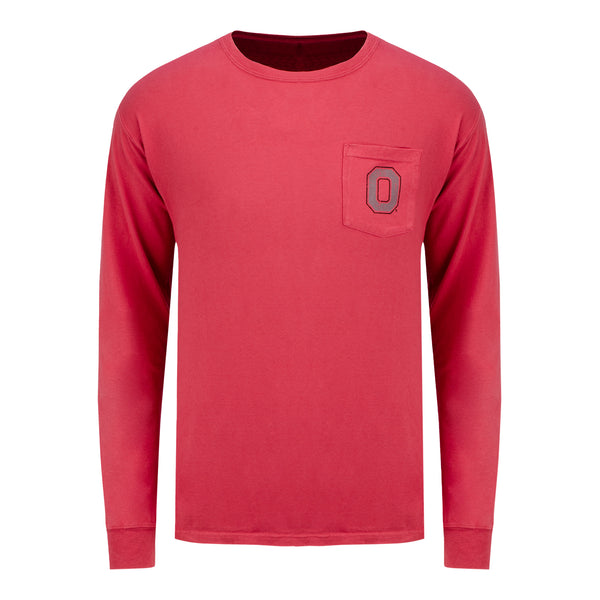 Ohio State Buckeyes Comfort Wash Long Sleeve T-Shirt - In Scarlet - Front View