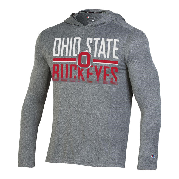 Ohio State Buckeyes Heathered Impact Hooded Long Sleeve Gray T-Shirt - In Gray - Front View