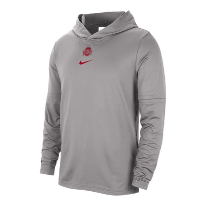 Ohio State Buckeyes Nike Dri-Fit Player Hooded Long Sleeve Gray T-Shirt - In Gray - Front View