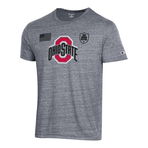Ohio State Buckeyes Our Honor Defend Gray T-Shirt - Front View