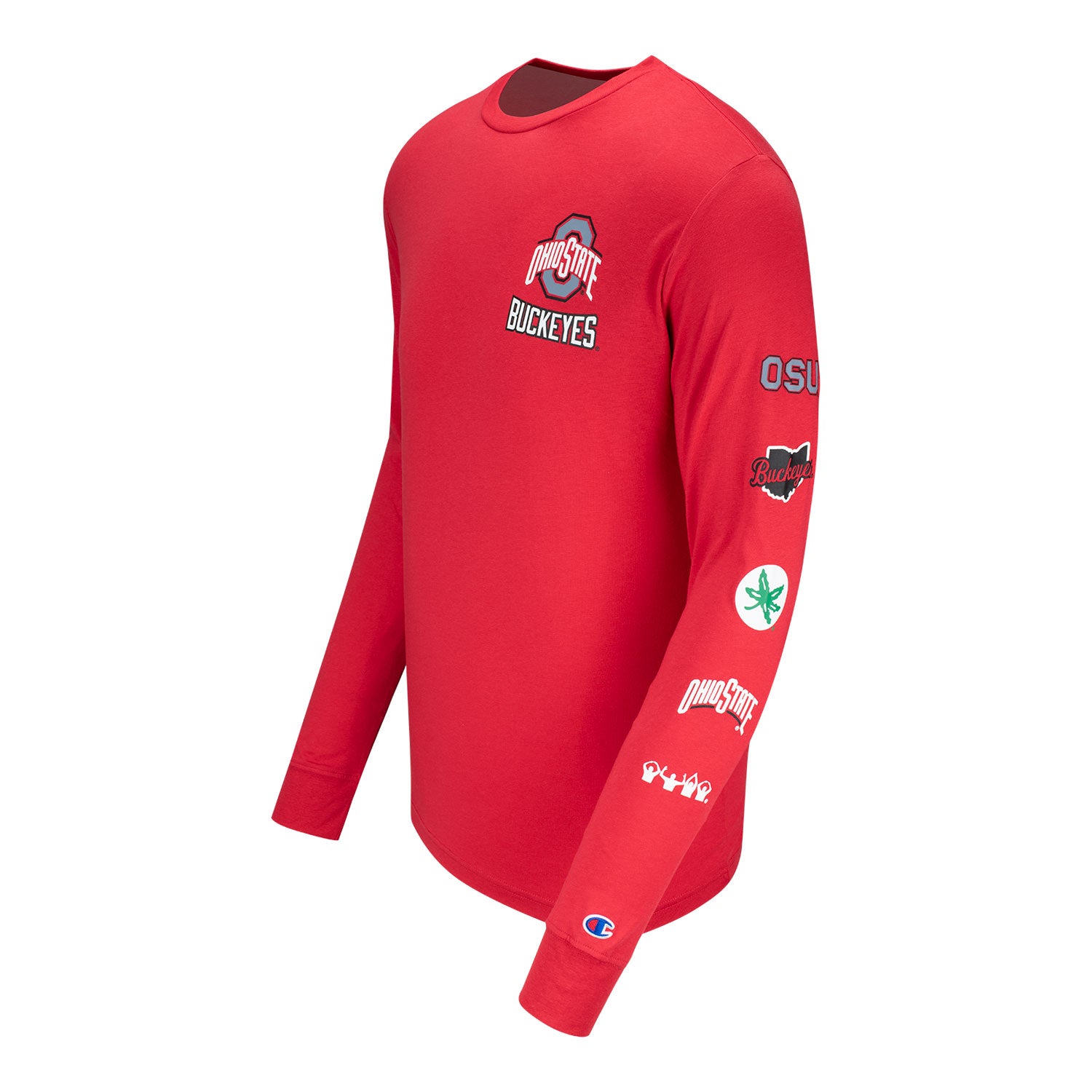 Ohio State Buckeyes Champion Triple Hit Long Sleeve T-Shirt In Red - Side View