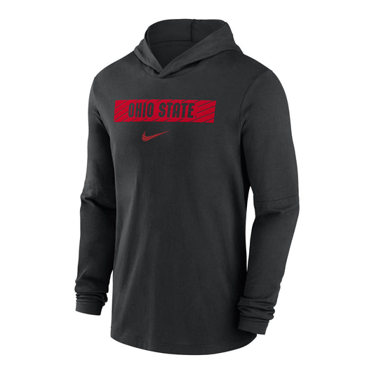 Ohio State Buckeyes Nike Dri-FIT Sideline Lightweight Black  Long Sleeve Hooded T-Shirt - Front View